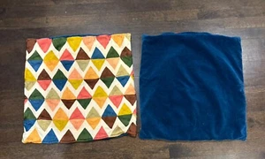 Crate And Barrel Modern Colorful Pillow Covers Set Of 2 Wool Embroidered 20” - Picture 1 of 3