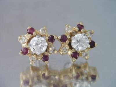 GORGEOUS SOLID 14K GOLD DIAMOND STUD EARRINGS WITH DIAMOND RED STONE Jacket - Image 1 of 4