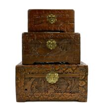 A SET OF THREE VINTAGE 1950'S CHINESE HAND CARVED CAMPHOR WOOD GRADUATED BOXES