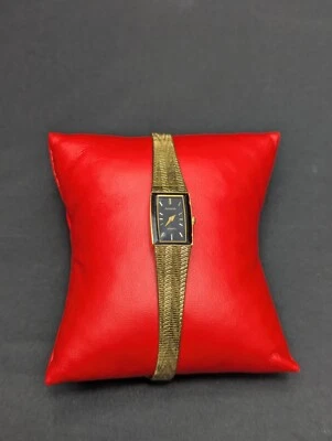 Accurist Vintage Ladies Watch Quartz Black Dial Gold Tone Tank Working VGC  - Image 1 of 4