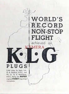 K.L.G. Record Flight Aeroplane Engine Spark Plugs, Original 1933 ADVERT: 688-113 - Foto 1 di 1