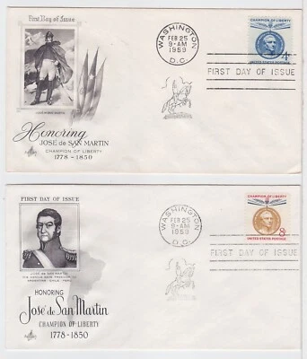TurtlesTradingPost - Jose de San Martin-1959 #1125-26 Artcraft FDC- Both Covers - Image 1 of 3