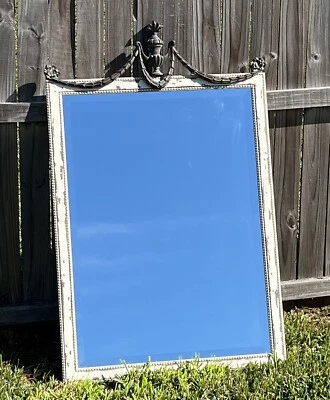 Ethan Allen Neoclassical Wall Mirror Antiqued Finish Made In Italy White & Gray - Image 1 of 4