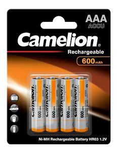 4 x Camelion AAA Micro Akkus 600mAh wiederaufladbare Batterien für u.a. Telefon