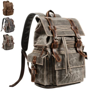 Vintage Water Resistant Waxed Canvas Flap Drawstring Backpack Day Travel Hiking - Picture 1 of 16