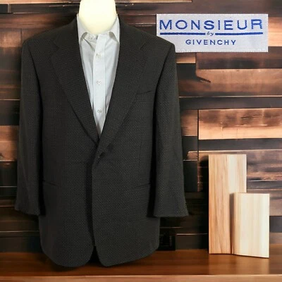Monsieur Givenchy Sport Coat Blazer Mens 44R Brown Woven Knit Worsted Wool - Image 1 of 4