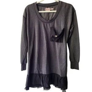 Vintage Juicy Couture Long Sleeve Fleece Sweater Dress Gray Black Ruffle Raw Hem - Picture 1 of 6