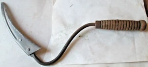 ANTIQUE IRON SICKLE WITH 8" BLADE/CORK HANDLE STAR ON BLADE, 16" X 10", USED - Picture 1 of 6