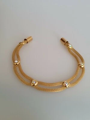 Armband "Kristalle" ca.21 cm Messing Gelb Vergoldet Mesh Magnetverschluss - Bild 1 von 4