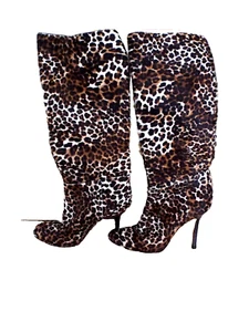 ***JIMMY CHOO Italy Sz 35.5/5M Leather calf hair knee high BOOTS animal print!! - Picture 1 of 7