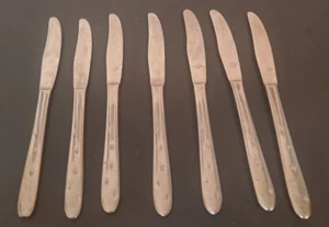 Utica Stainless Japan  Bright Star 7 Piece Dinner Knives  Atomic Starbursts MCM - Picture 1 of 3