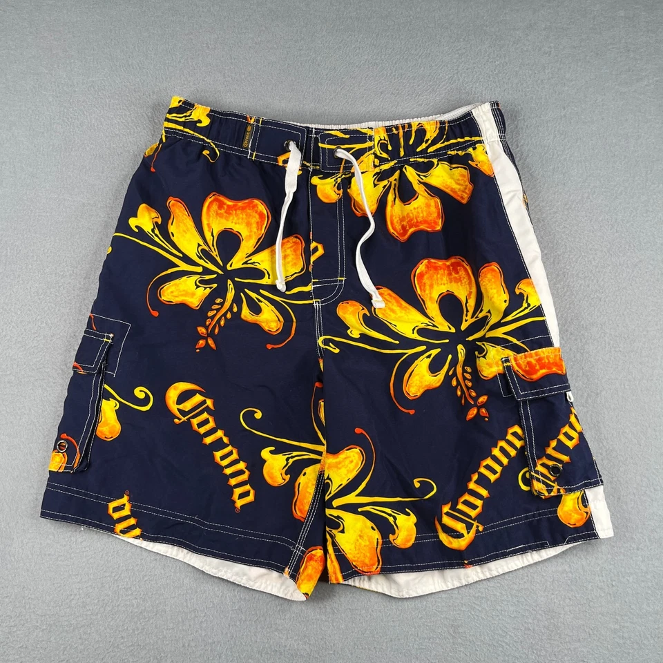 Corona Extra Swim Trunks Mens Large Navy Blue Floral Lined Bathing Suit Mens - Image 1 of 4