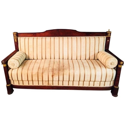 Q'Original Antique French Empire Sofa Mahogany Veneered With Columns Cover