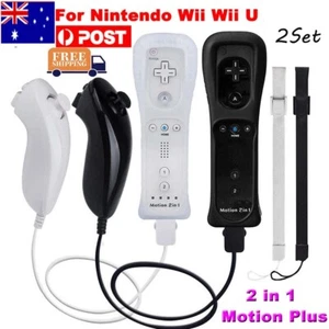 2x Built in Motion Plus Remote Controller & Nunchuck+Case For Nintendo Wii/Wii U - Picture 1 of 12