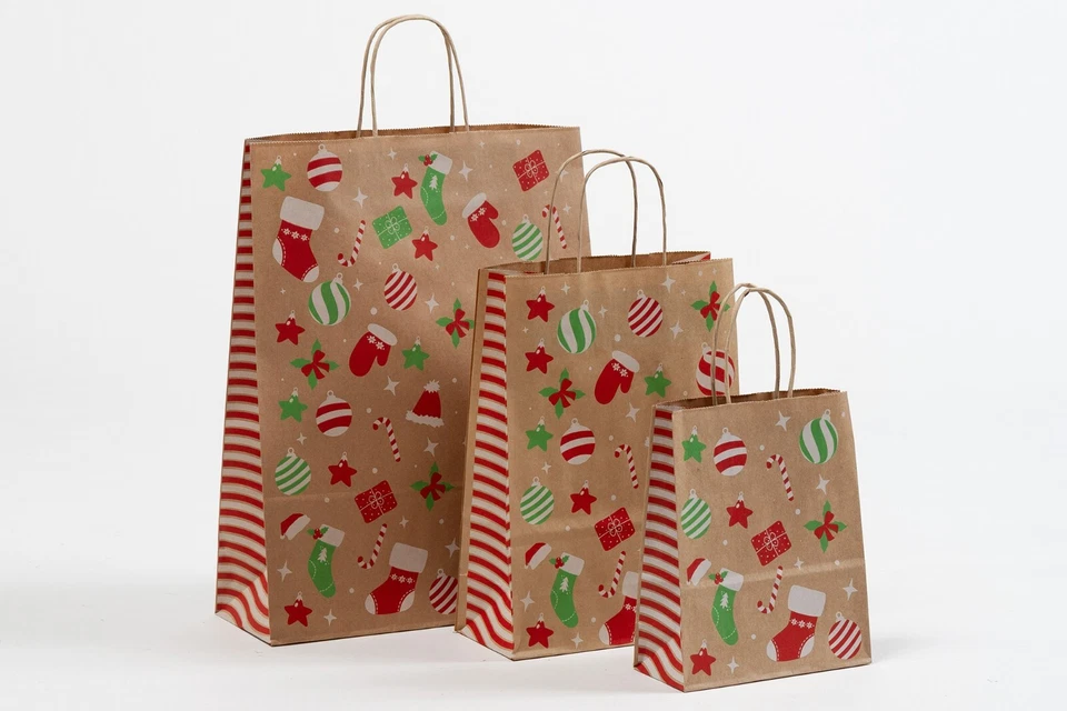 Papiertragetaschen klassische Weihnachten Papiertüte Winter rot grün weiß - Bild 1 von 1