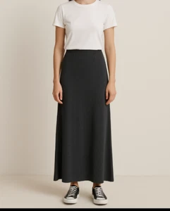 EILEEN FISHER Maxirock grau Seide Baumwolle Jersey Flatter Gr. Small Pull On - Bild 1 von 7