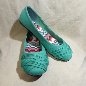 🩰 American Eagle Ballet Flats sz 9 M Turquoise Fabric; Pleated Layered Details - Picture 1 of 14