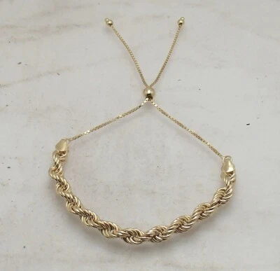 Brazalete Technibond Bolo Cuerda Retorcida Ajustable Chapado en Oro Amarillo 14K Plata Foto 1 de 4