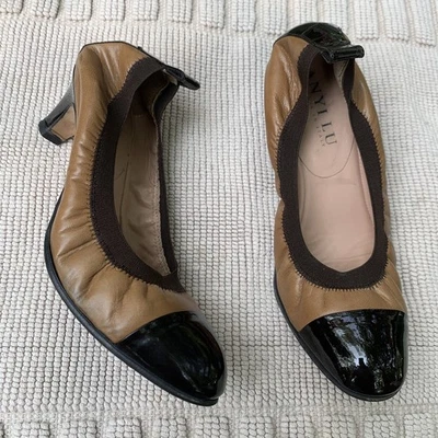 Anyi Lu Paige насосы 38 кожаный крышка носок котенок каблук балет черный Италии сделано 7,5/8 - Изображение 1 из 4