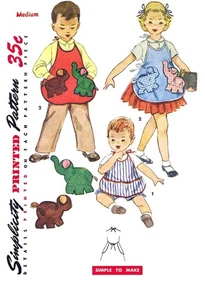 Simplicity 4542 Pattern Apron Unisex Elephant & Dog Pocket Animal Toddler 3-4 - Picture 1 of 5