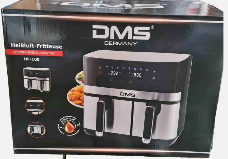 DMS HF‑10E Doppel‑Heißluftfritteuse 10 L Doppelkammer 2800 W Digital - Bild 1 von 1