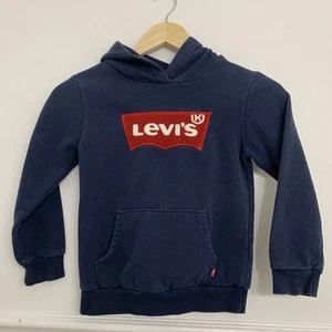 Levis Kids Small Navy Blue Hoodie Terry Cloth Spellout Logo Sweatshirt - Picture 1 of 5