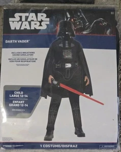 Star Wars Darth Vader Boys L (12-14) Jumpsuit Mask Cape Belt Breathing Sound NEW - Picture 1 of 5