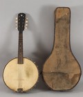 Antique Early 20thC 8-String Banjo Mandolin Banjolin MOP Star Inlay & Orig. Case