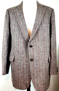 Herringbone Brown Harris Tweed 100% Handwoven Wool Anderson Little Sz 48 - Picture 1 of 10