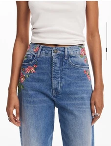 Desigual Embroidered Flowered Jeans Size 38 US 10 - Picture 1 of 10