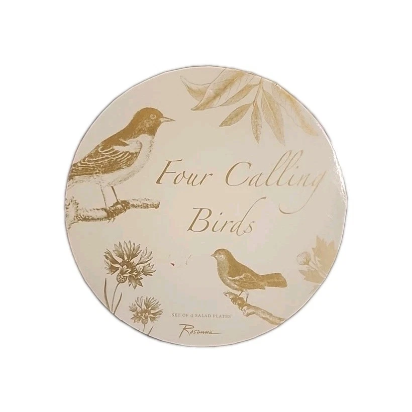 Juego de 4 platos de ensalada Rosanna cuatro pájaros llamadores porcelana con detalles dorados Foto 1 de 3