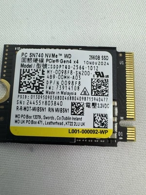 Western Digital SDDPTQD-256G-1012 SN740 TLC NAND NVME Dell P/N 098F8 - Image 1 of 3