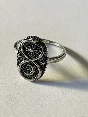 Silver Tone Snake Infinity Ring Celestial Femenine Witchy Sun Moon - Image 1 of 4