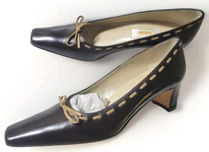 New Talbots Dark Brown Bow Detail Leather Pumps Heels Career Old Money 7 Narrow - Picture 1 of 10