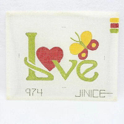 JINICE Love Heart Butterfly 974 Handpainted Needlepoint Canvas 12ct Vintage - Image 1 of 4