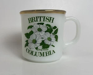 Vtg Anchor Hocking British Columbia Souvenir Travel Mug Canada White Dogwood - Picture 1 of 11