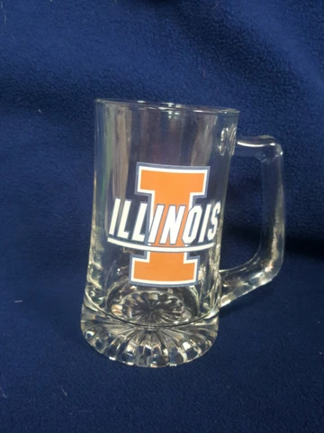 University of Illinois U of I (PC, NO Indian) Clear Glass Mug Beer stein NCAA EC Cover