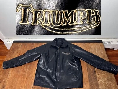CHAQUETA TRIUMPH De Colección CUERO Negra Motocicleta Mediana M Motociclista CLÁSICA Rocker Foto 1 de 4