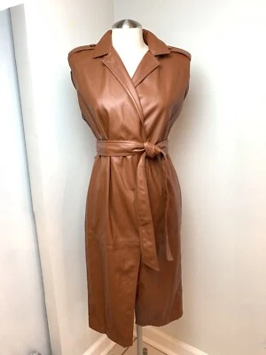 Worthington Sleeveless Jacket Wrap Dress Women's Size XS Brown Faux Leather Belt - Image 1 of 4
