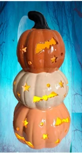 Tkmaxx Homesense Halloween Decor Light Up Stacked Pumpkins Ornament - Picture 1 of 4
