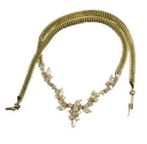 Vintage 1960s 14k Gold Natural Diamond Necklace Marquis Round - Picture 1 of 14
