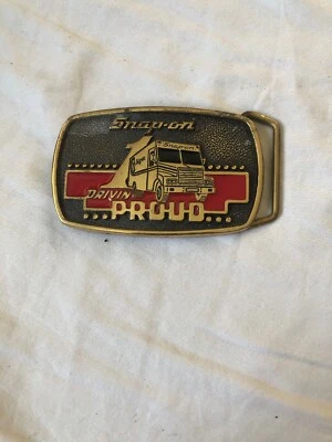 复古 1989 年 BTS SSX-1313 实心黄铜卡扣式 Drivin Proud 皮带扣工具 美国 — 第 1/2 张图片