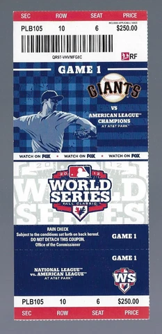 SANDOVAL 3 HRs - 2012 WORLD SERIES TIGERS @ GIANTS FULL BASEBALL TICKET GAME #1 Cover