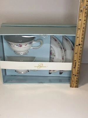 Grace Tea Ware 2 Cup & 2 Saucer Tea Set Floral Design Sealed Box - Image 1 of 4