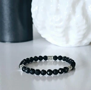 Schwarz Turmalin Armband aus natürlichen Edelsteinperlen ,Steine 6mm, Länge 17cm - Bild 1 von 5