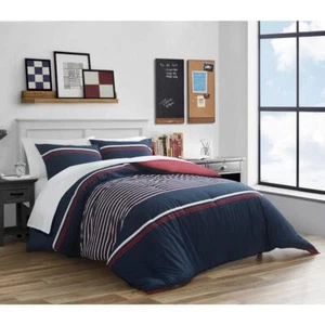 Nautica Comforter Set Twin/Twin XL Mieola 2-Piece Navy Striped Cotton in Blue - Picture 1 of 8