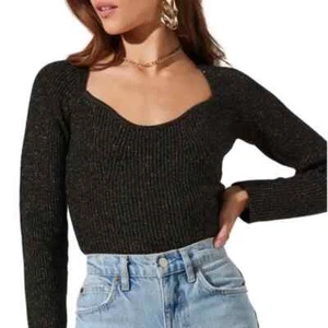 ASTR The Label Women’s XL Black Gold Long Sleeve Square Neck Metallic Sweater - Picture 1 of 6