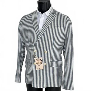 Pretty Green Blue White Stripe Double Breasted Boating Blazer Jacket Size S - Picture 1 of 15