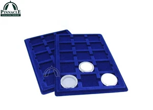 2 Blue Velour Coin Trays w 15 Spaces for Coin Capsules | 2"x2" Flips | Quadrums - Picture 1 of 8