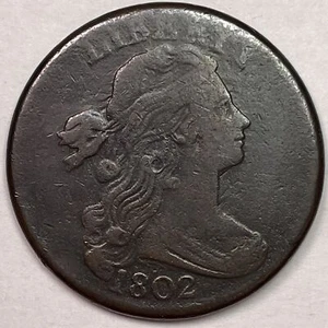 1802 normale umgekehrte drapierte Büste großer Cent sehr schöne Münze #16048 - Bild 1 von 3